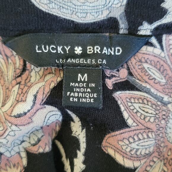 Lucky Brand M Peasant Top V-Neck 4 Button Front Long Sleeve Floral Boho - Picture 16 of 16